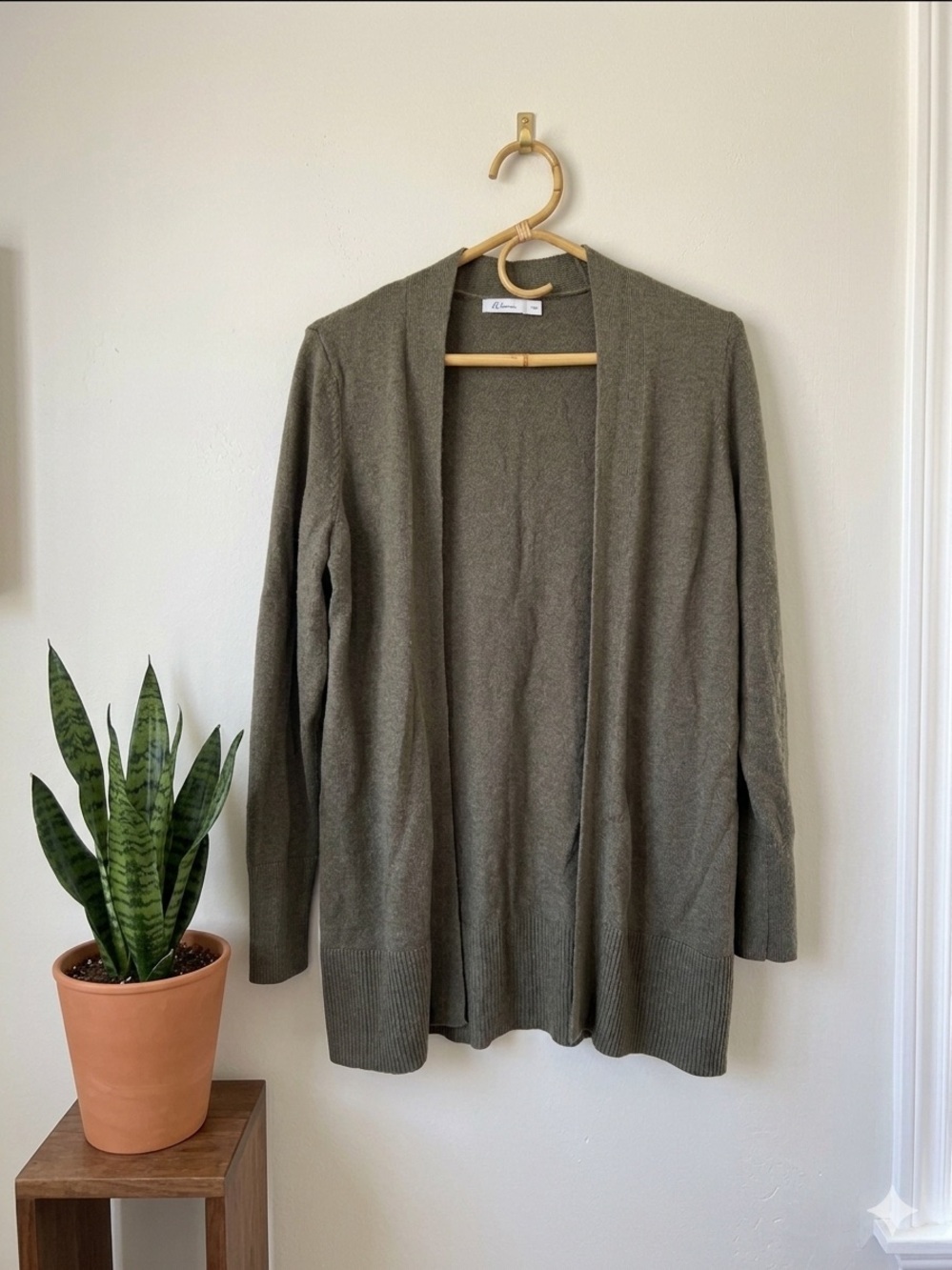 Minimalist Open-Front Cardigan Olive Green Neutral Cozy Boho Academia Casual